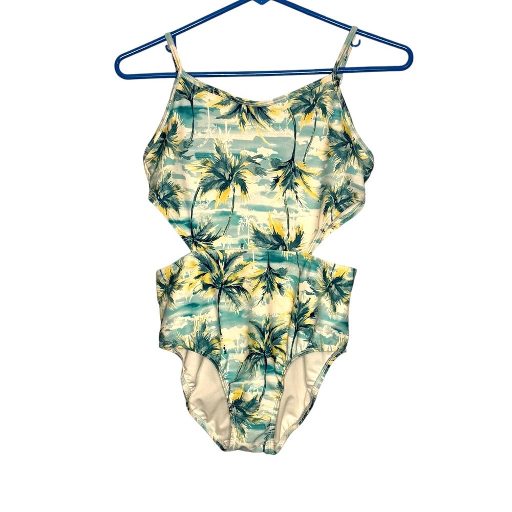 Old Navy Palm Print Cutout One Piece Swimsuit Tropical Palm Tree Girls XL